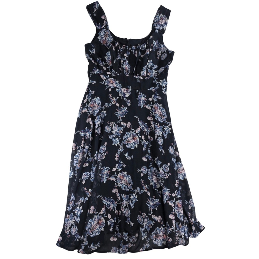 Roz & Ali Womens Size 10 Navy Blue Floral Midi Dress‎ Sleeveless Chiffon